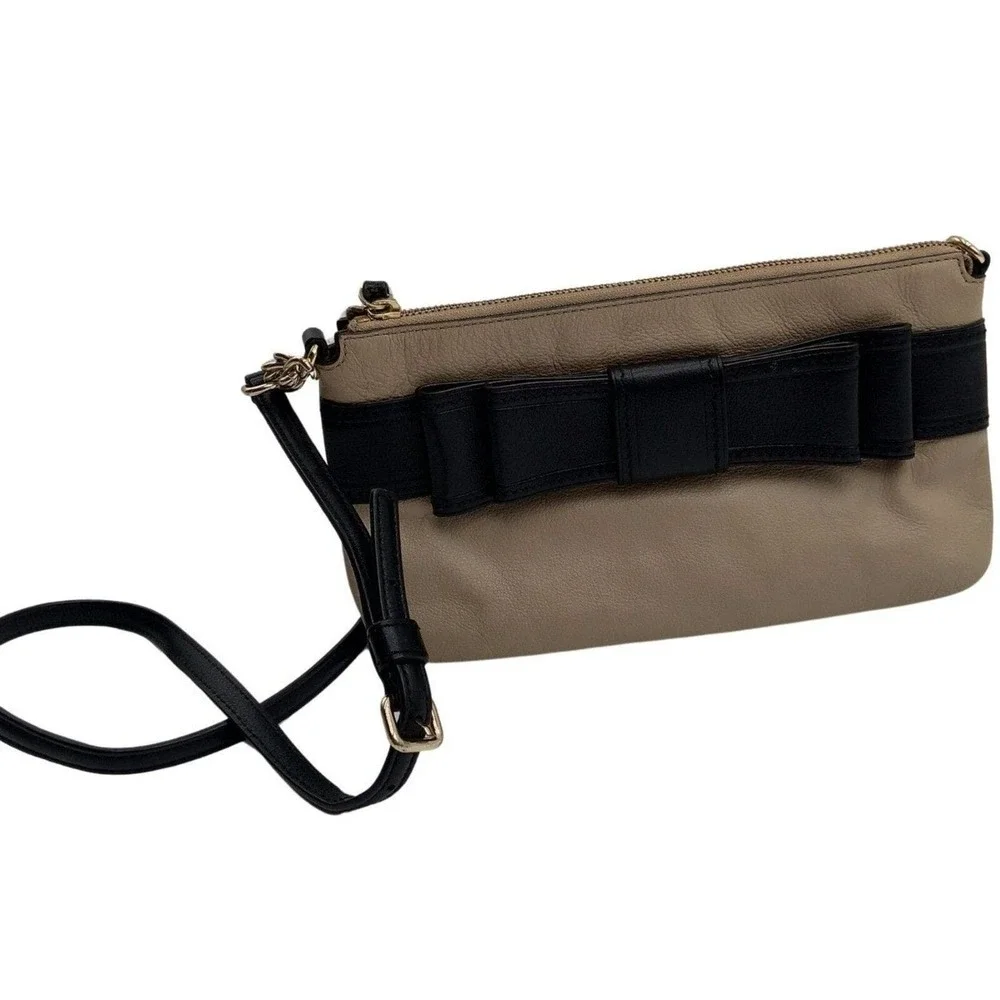 KATE SPADE New York Crossbody Bow‎ Bag Cow Leather Beige Black Classic Classic